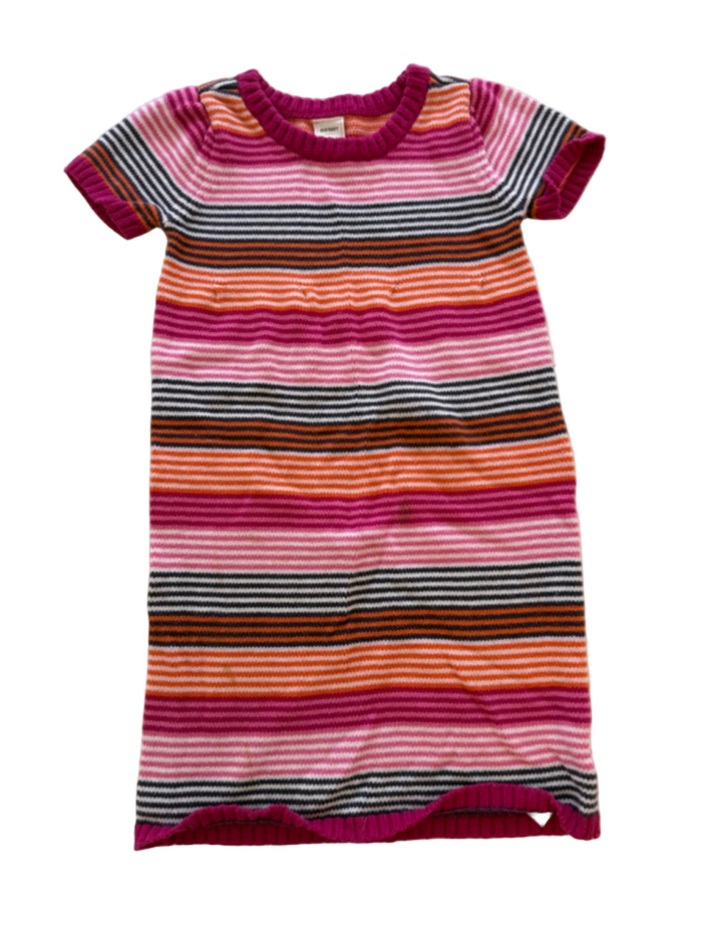 Girls Old Navy 5T 100% Cotton Striped Knit Sweater Dress Pink Orange